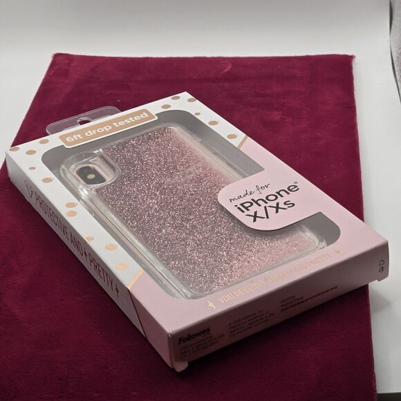 Fellowes Moving Pink Glitter Phone Case iPhone X/Xs 6ft Drop Tested Shockridge - Picture 2 of 4